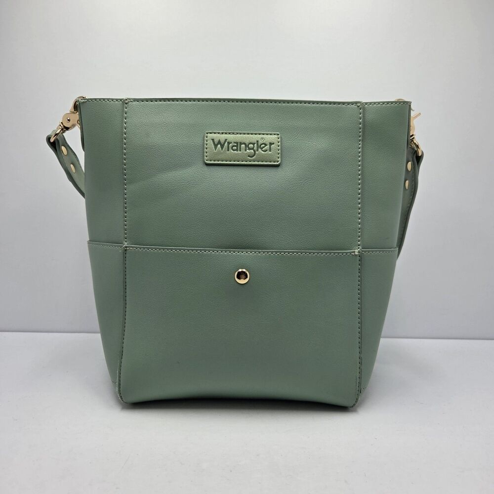 Wrangler Faux Leather Purse Sage Green Bucket Shoulder Bag Womens